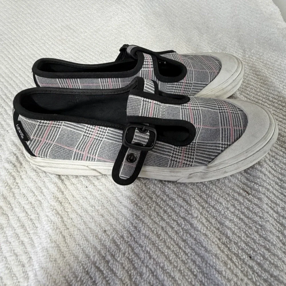 Vans Womens Sz 8.5 Shoes Style 93 Plaid Canvas Mary Janes Sneakers Pink Black - Picture 1 of 6